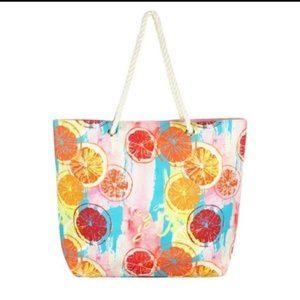 TROPICAL FRUITS LINED TOTE PRINT BAG-NEW